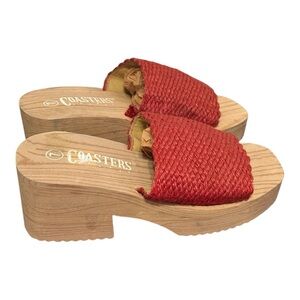 Vintage 90s Y2K Coasters Red Woven Chunky Heel Slide Sandals Size 7